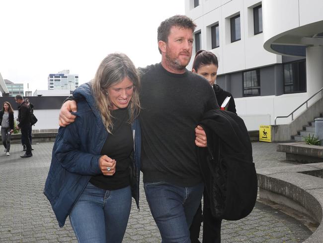 Lachlan McKinnon embraces his sister Emmeline as they leave the District Court in Hamilton. Picture: Gary Ramage