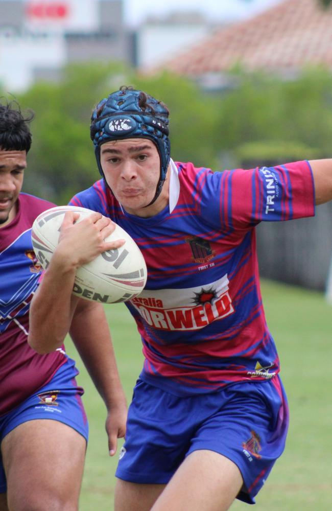 St Augustine's College Aaron Payne Cup captain Jack Rix dives in for a try during the round 6 clash against Mareeba SHS at West Barlow Park. Picture: Jake Garland