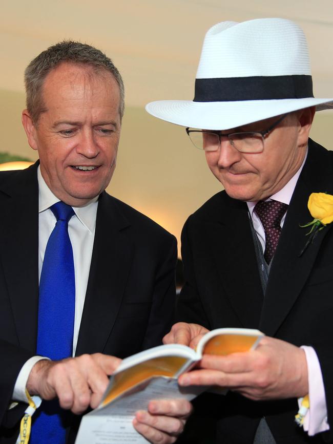 Bill Shorten with Tabcorp CEO David Attenborough. Picture: Aaron Francis
