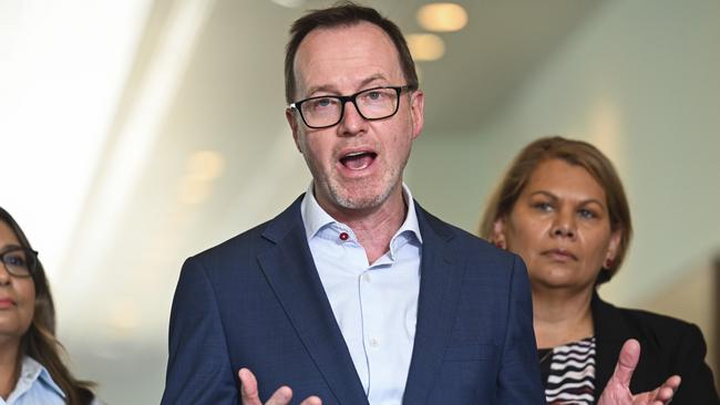 Senator David Shoebridge holds a press conference at Parliament House in Canberra. Picture: Martin Ollman/NewsWire