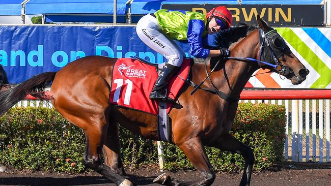 The Phil Cole trained Afternoon Tea with jockey Emma Lines onboard won at Fannie Bay on Ladies Day. Picture: Caroline Camilleri