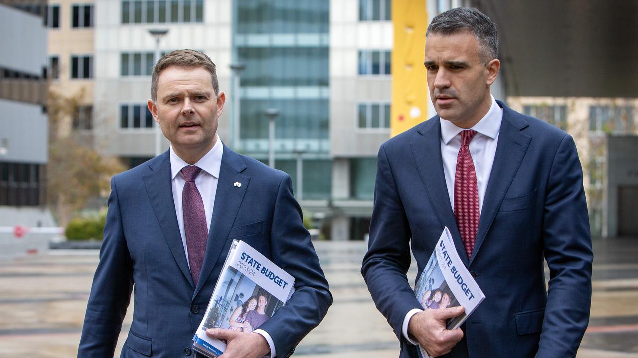 Treasurer Stephen Mullighan and Premier Peter Malinauskas with the 2023 budget papers last June. Picture: NCA NewsWire / Emma Brasier.