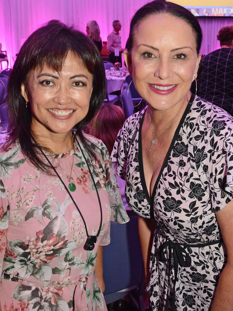 Sandra Bull and Jo Gordon Pope at Early Risers IWD breakfast at Sofitel Broadbeach. Picture: Regina King