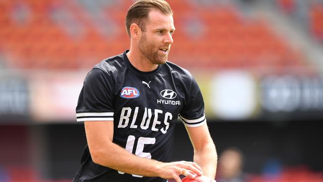 Carlton’s Sam Docherty suffered a calf injury against Adelaide.