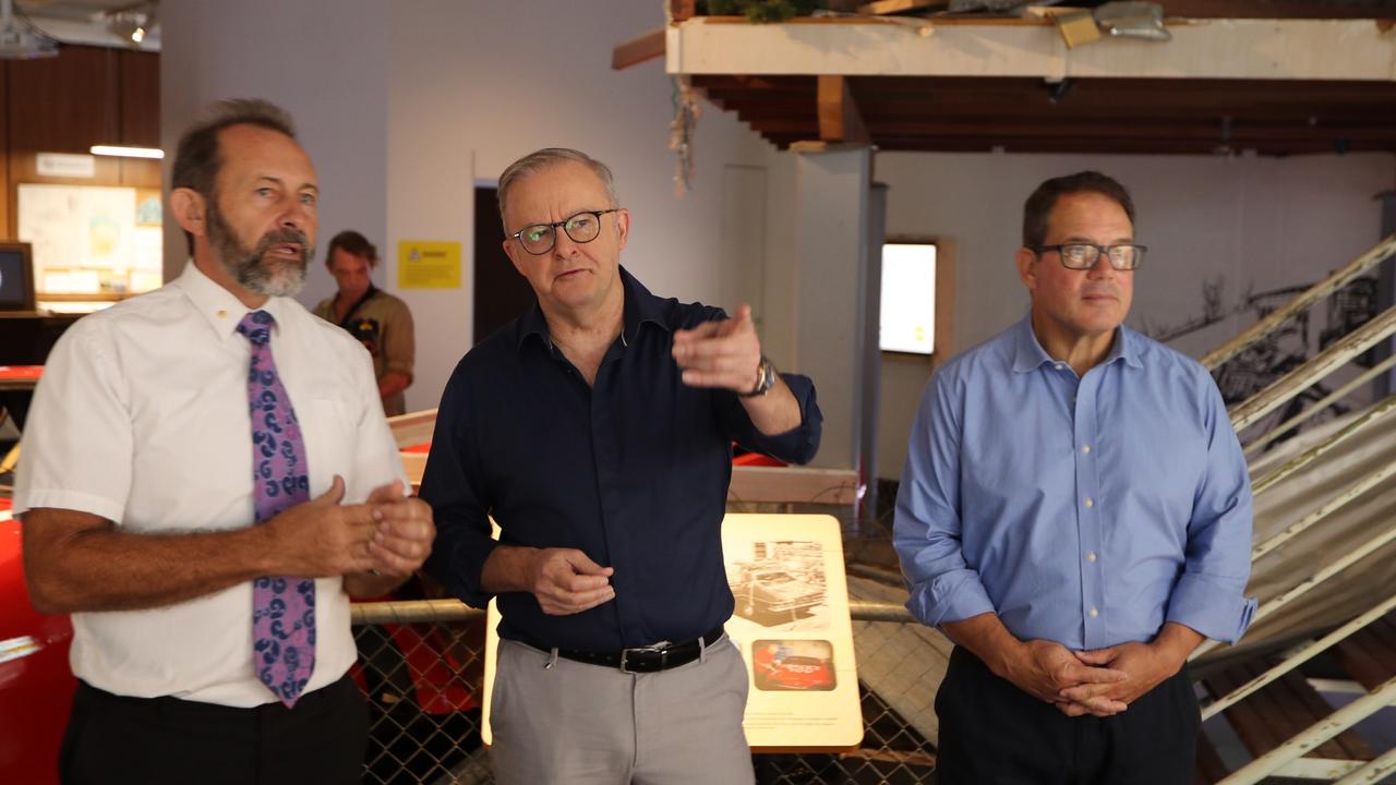 Prime Minister Anthony Albanese toured the Cyclone Tracy exhibition at the Museum and Art Gallery of the Northern Territory on Tuesday. Picture: NewsWire / Sam Lowe