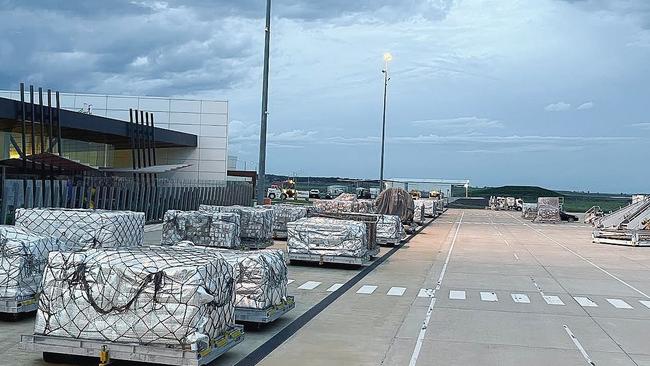 The cargo ready for loading at Wellcamp Airport. Picture Instagram @wagner_corporation