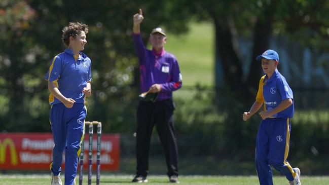 Simon Alderson celebrating a wicket. Picture: Michael Gorton