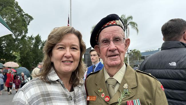 Norm Robinson, retired gunner 41st battalion Byron Scottish regiment gunner, in Lismore with his daughter, Helen Robinson, commemorating Anzac Day last year.