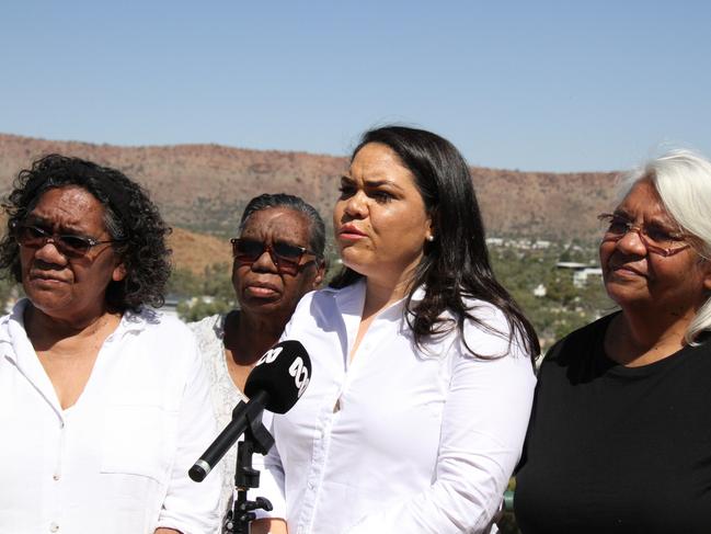 CLP NT senator Jacinta Nampijinpa Price speaking at Alice Springs, Northern Territory, on Tuesday, August 27, 2024. Picture: Gera Kazakov