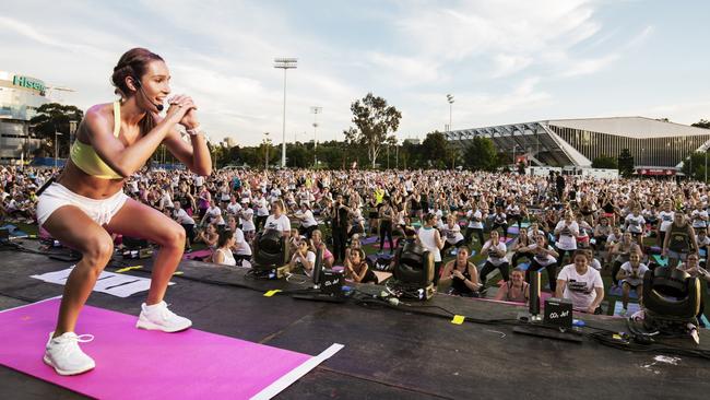 DO AS I SAY: Kayla Itsines in action in Melbourne late last year. Picture: Jeremy Simmons.