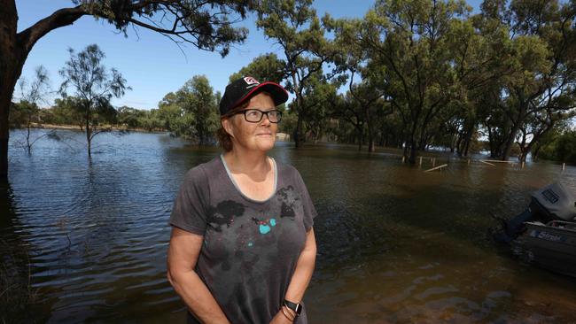 Noelene Smith at the Lyrup Ferry riverside park where she recently planted a memorial tree and a plaque to honor her husband and son, which is now under water. Picture: Emma Brasier