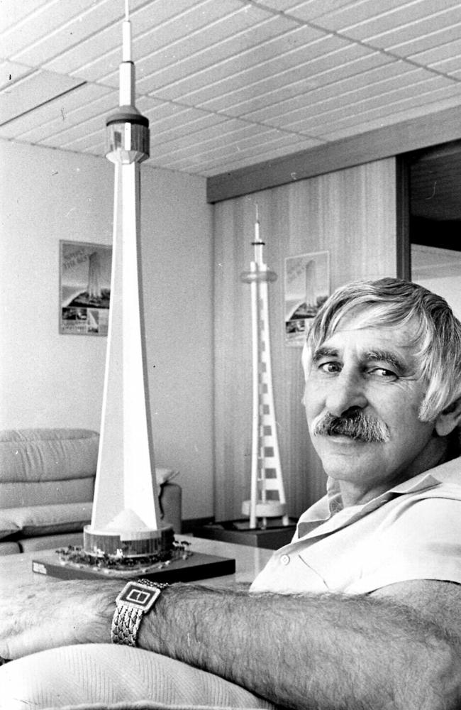 Pat Zarro on September 15, 1986 with his proposed tower Picture: Dave Fullagar.