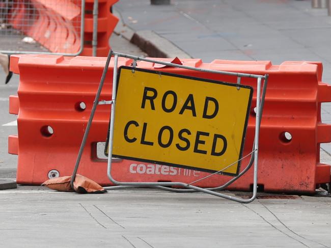 Pictured is part of George St which have been blocked off because of the light rail construction.Picture: Christian Gilles