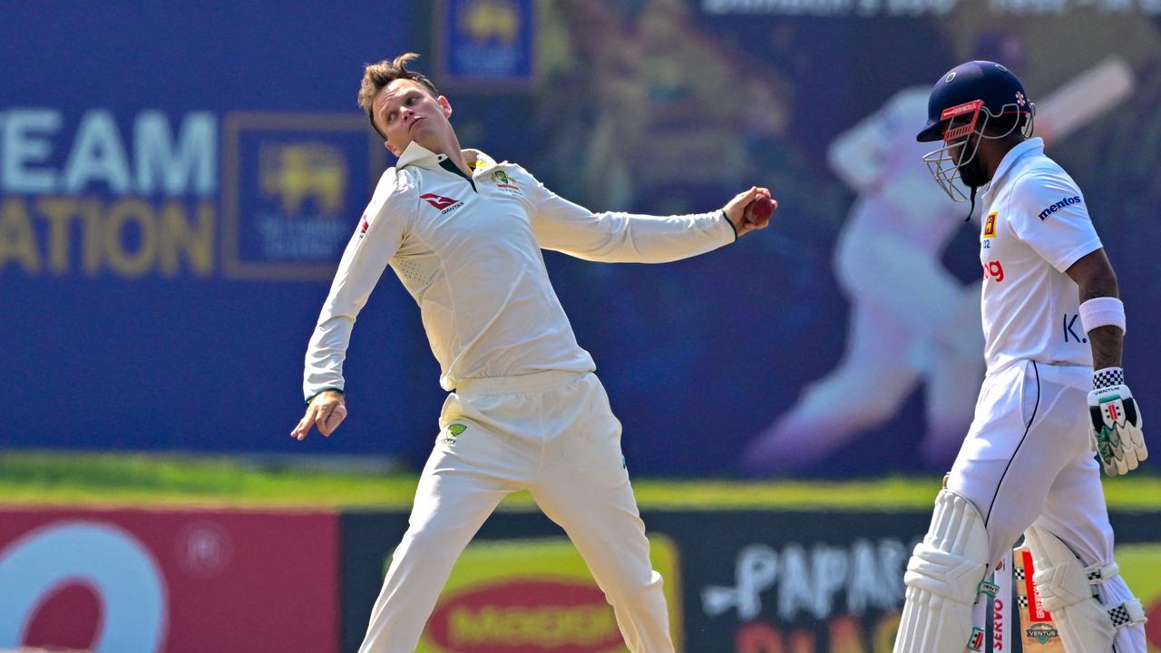 Australia's Matthew Kuhnemann bowls in Galle. (Photo by Ishara S. KODIKARA / AFP)