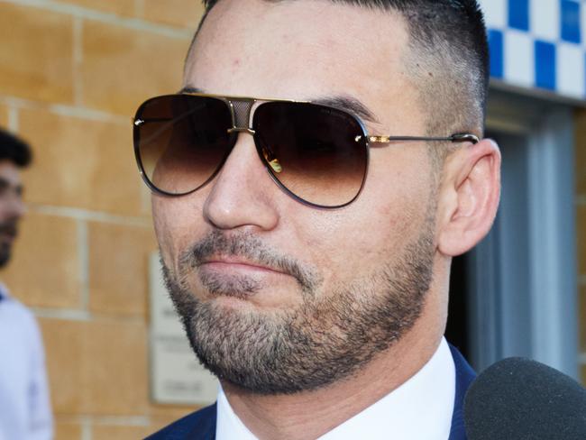 Salim Mehajer leaves the Burwood Local Court in Sydney, Tuesday, April 24, 2018. Mr Mehajer has been found guilty of intimidating his estranged wife. (AAP Image/Erik Anderson) NO ARCHIVING