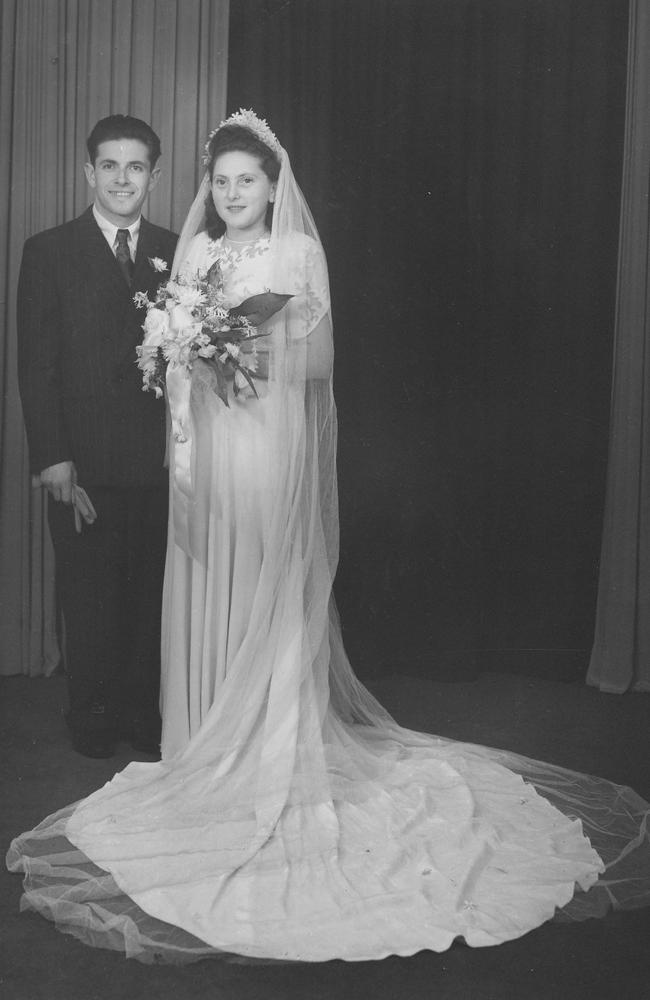 A wedding photo of holocaust survivors Yvonne (nee Engel) and John Engelman, 1949. The wedding photograph is the only one they have to this day.