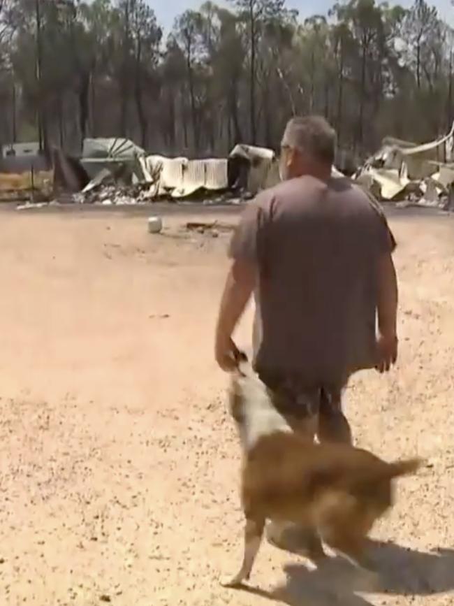 Jason, partner of Taylah McKenzie, surveys the devastation at their property in Tara after the fires. Photo: 7 News