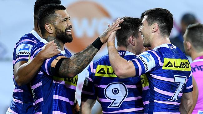 Mitchell Moses, right, is enjoying his best season in the NRL. Picture: AAP