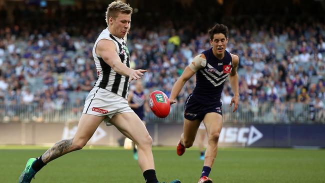 Jordan De Goey and the Magpies had a fighting win in Perth in Round 23