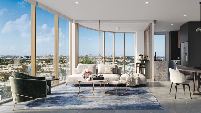 The spectacular outlook from a living room at Meriton Parramatta.