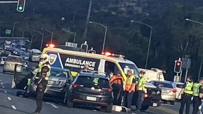 August 10: Crash at the intersection of the Brooker Hwy and Risdon Rd at Moonah. Picture: Supplied.