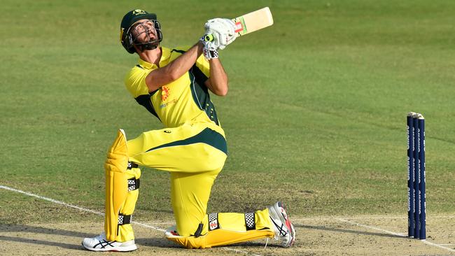 Ben Cutting in his heyday playing a shot during the T20 tour match between the Cricket Australia XI and South Africa before the pandemic. Picture; AAP Image/Darren England.