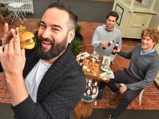 Geoff Machirus, Carlo Cosner and Shane Eddison love a good Guy Tea party. Picture: Tony Gough