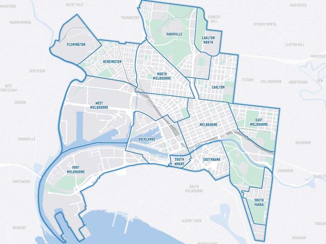 The suburbs currently covered by the City of Melbourne. Picture: City of Melbourne