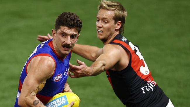 Tom Liberatore and Darcy Parish will clash again in the first week of the finals. Picture: Michael Klein