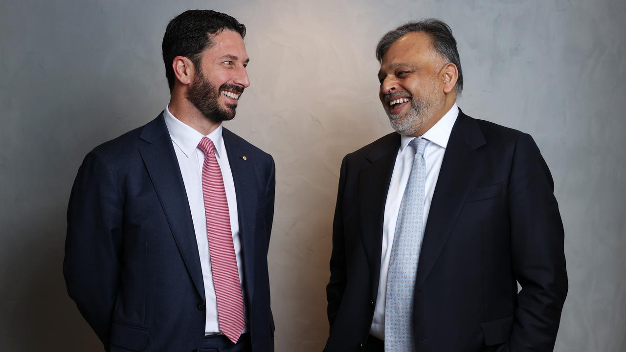 Seven Group chief executive Ryan Stokes and Boral chief executive Vik Bansal. The Stokes-backed Seven Group has now taken charge of high profile building materials group Boral through a multi-billion dollar buyout. Picture: John Feder/The Australian.