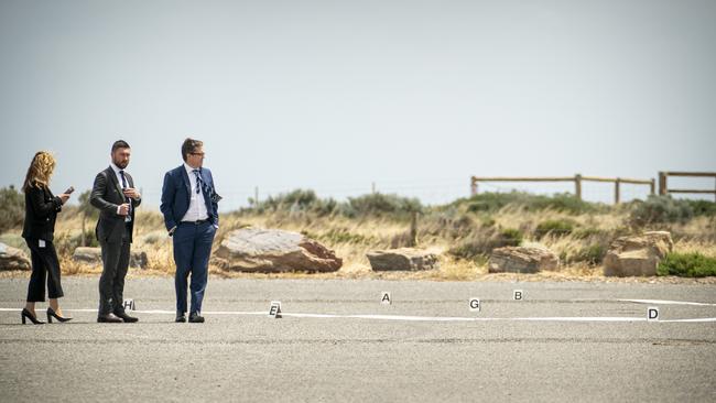 The court visits the Maslin Beach carpark where Robert Sabeckis was shot and killed here. Picture: AAP / Mike Burton