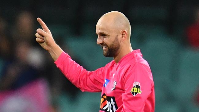 Nathan Lyon celebrates a wicket during last summer’s BBL final.