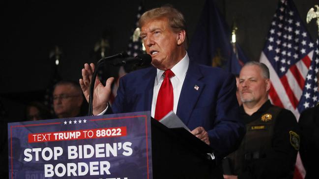 Donald Trump on the stump in Grand Rapids, Michigan, on Tuesday. Picture: AFP