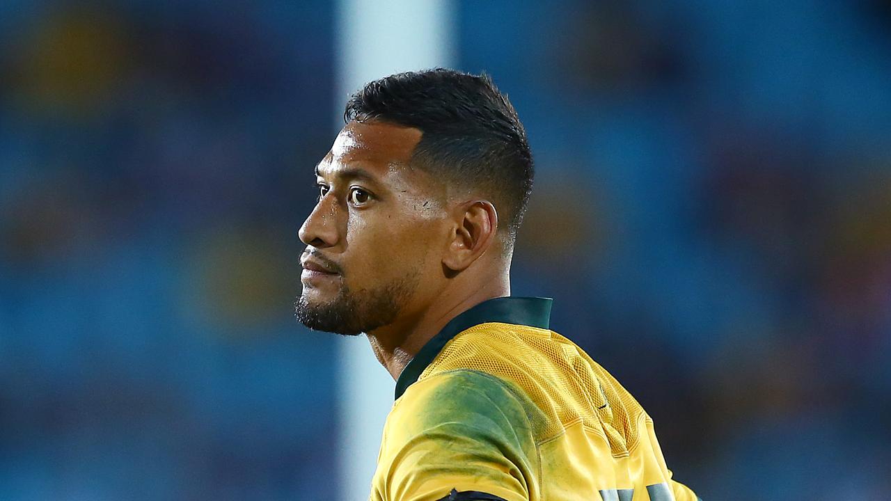 GOLD COAST, AUSTRALIA - SEPTEMBER 15: Israel Folau of the Wallabies looks dejected during The Rugby Championship match between the Australian Wallabies and Argentina Pumas at Cbus Super Stadium on September 15, 2018 in Gold Coast, Australia. (Photo by Jono Searle/Getty Images)