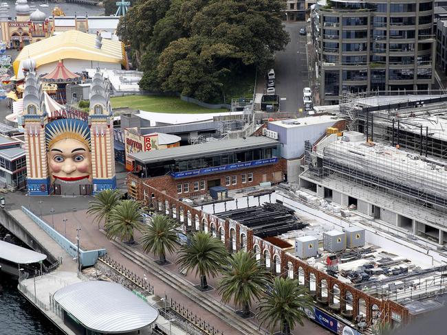 Construction work on North Sydney Olympic Pool. The completion of the refurbishment works of the pool has been delayed until July 2024. Picture: John Appleyard