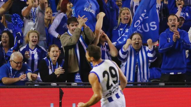 Brent Harvey celebrates a goal. (Photo by Michael Dodge/Getty Images)