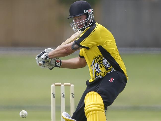 Seaford Tigers batsman Ash Mills on the attack. Picture: Valeriu Campan