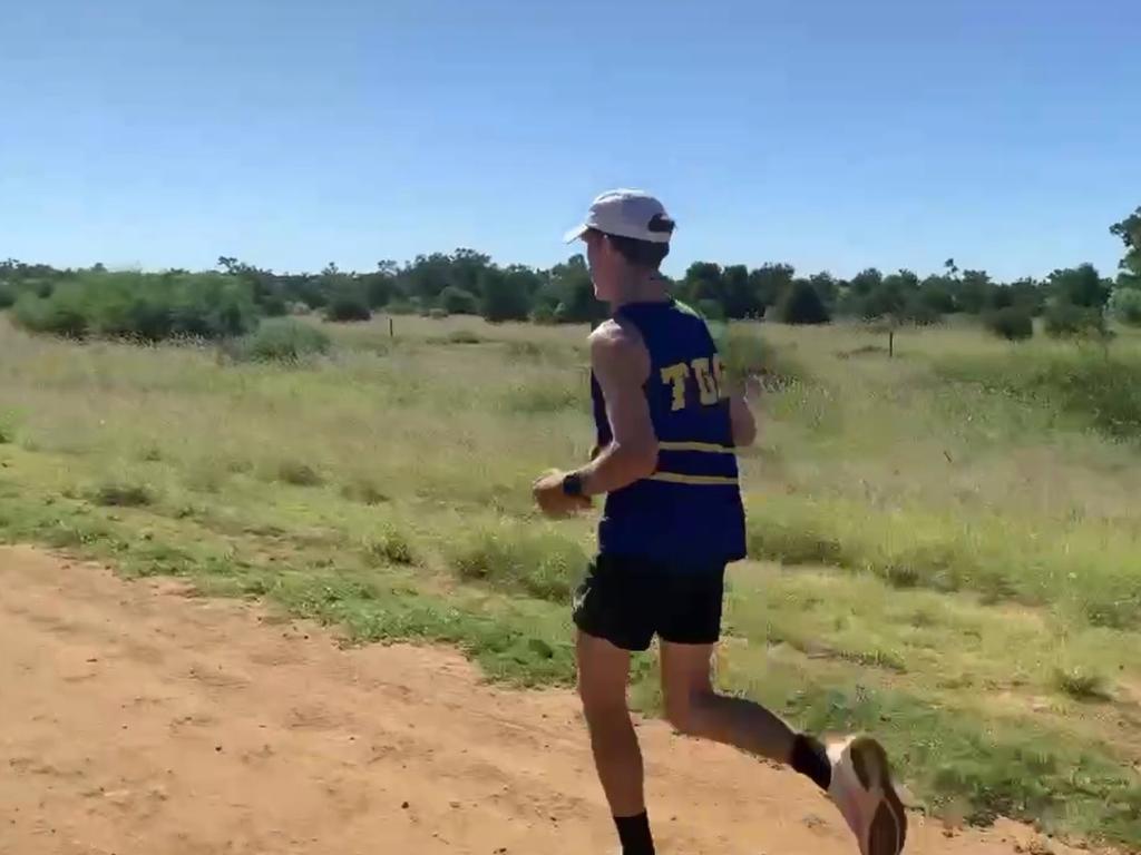 James Petersen training for his 100km run on his blackall property over the school holidays.