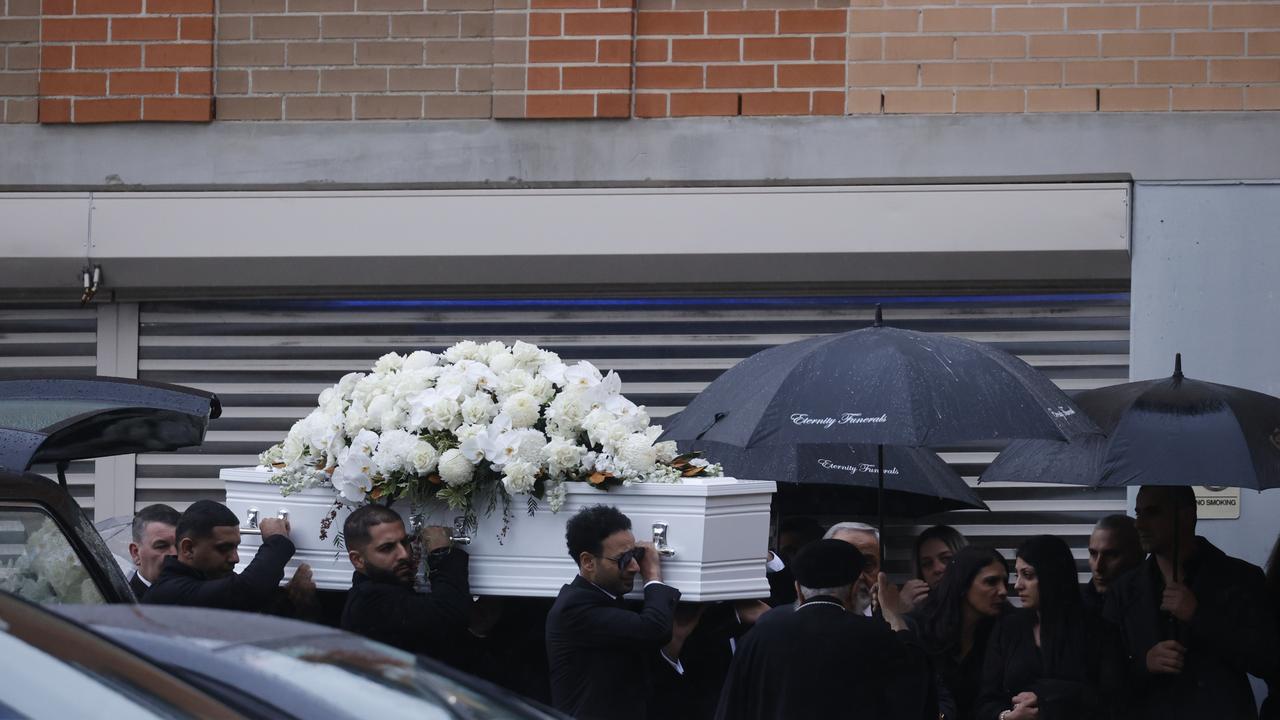 Devastated family and friends attend the funeral of Marina Hanna weeks after her wedding celebrations. Picture: Tim Hunter.