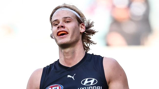 Tom De Koning has missed the past two games for the Blues. Photo by Dylan Burns/AFL Photos via Getty Images)