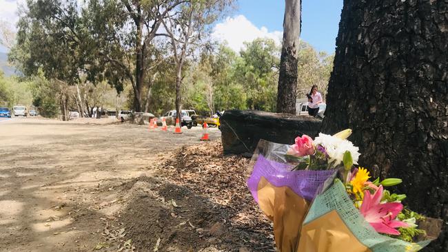 Floral tributes left at Wangetti Beach for Toyah Cordingley.