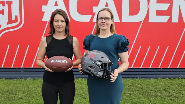 NFL Australia and New Zealand general manager Charlotte Offord (left) and A.B. Paterson College Principal Joanne Sheehy. Picture: Supplied by A.B. Paterson College