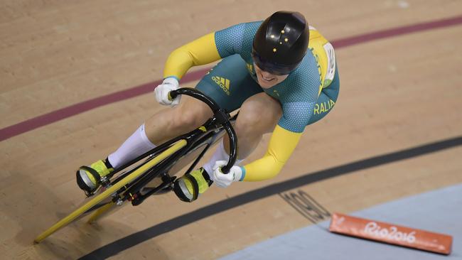 Anna Meares competes in the women's sprint qualifying track cycling at the Rio Olympics. Pic: AFP