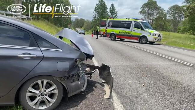 Dramatic footage following a crash between a car and motorcycle in the Sunshine Coast hinterland.