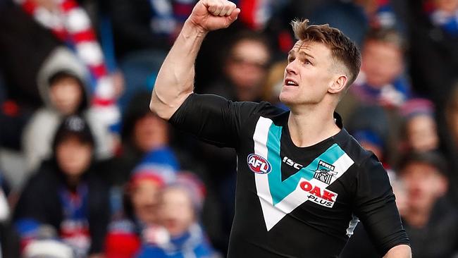 Robbie Gray celebrates a Port Adelaide goal. Picture: Getty Images