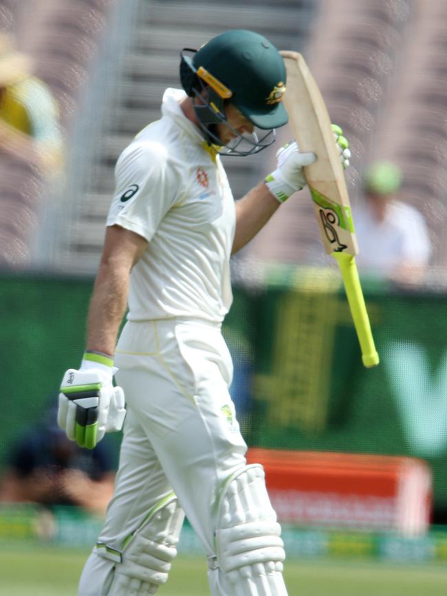 Aussie skipper Tim Paine trudges off after being dismissed against India. Pic: Michael Klein