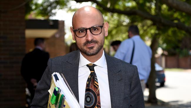 Orkopoulos’s lawyer Omar Juweinat leaves the Waverley Court House on February 20. Picture: Bianca De Marchi/AAP