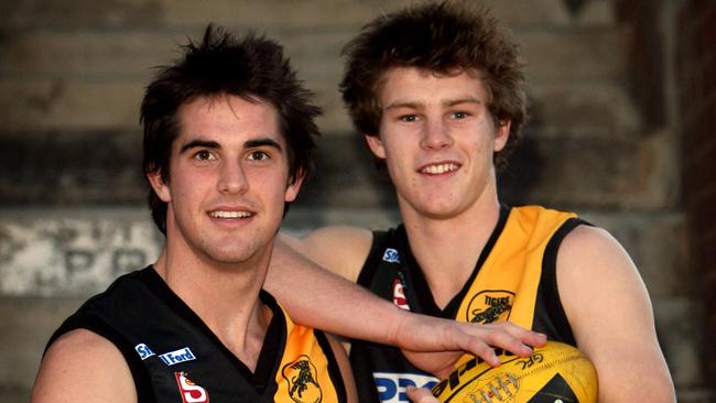 A young Bryce Gibbs (right) at Glenelg Oval alongside James Sellar in 2006.