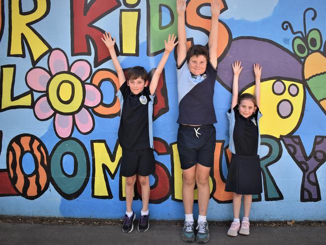 Year 3 student William Sheaphard, Year 6 student Josh Geisler and Year 2 student Hannah Geisler at Bloomsbury State School, Bloomsbury, Tuesday December 1, 2020. Picture: Heidi Petith