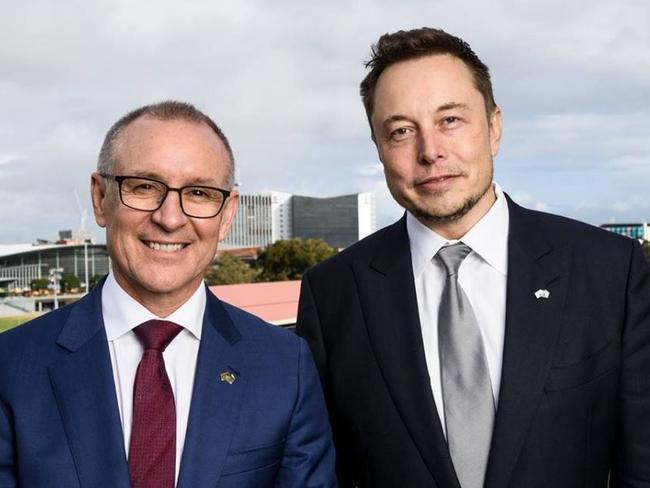 Premier Jay Weatherill with Tesla's Elon Musk. Picture: Facebook